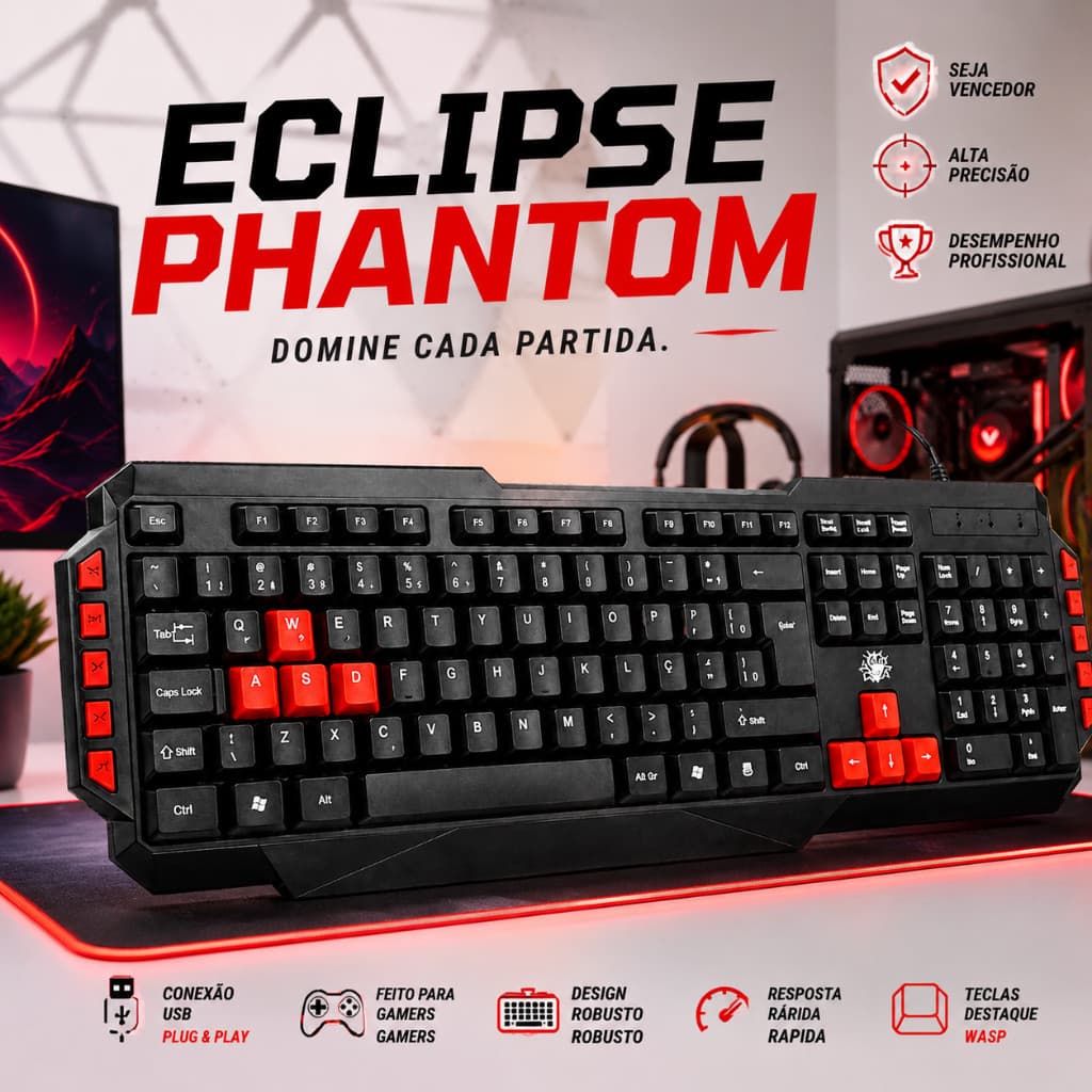 Teclado Gamer KG-03R Nemesis Start 2.0 Preto E Vermelho Usb - 5+