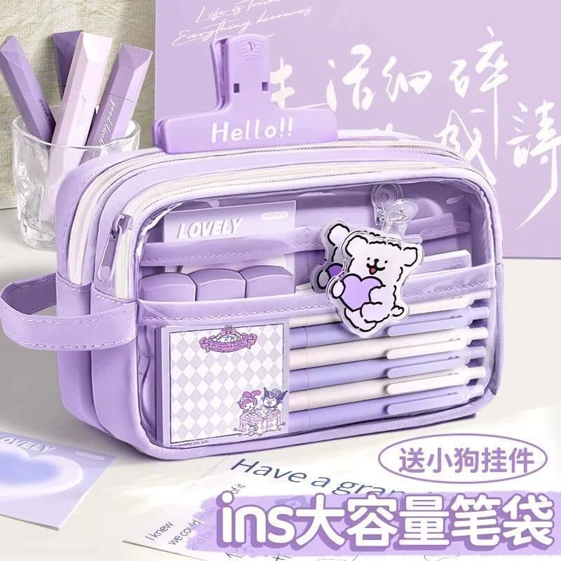Estojo de lápis Estojo de lápis Estojo de lápis de grande capacidade Transparente Puppy Girl Estojo de papelaria Novo es