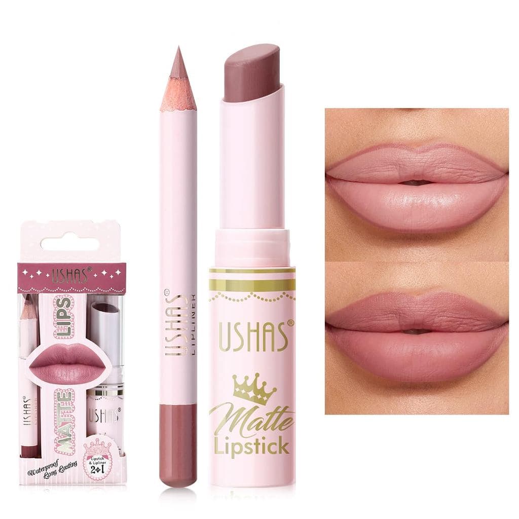 USHAS Conjunto 2 em 1 de Batom e Lápis Labial à Prova d'Água - Batom Matte de Longa Duração com Lápis Labial (S9, 1 peça