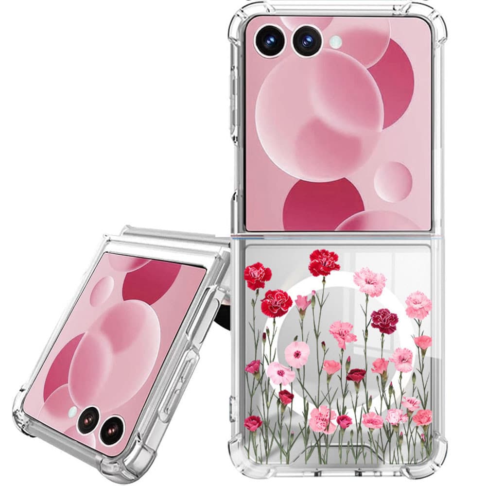 Capa Magnética Para Meninas Com Padrão De Flor Transparente E Canto Traseiro Rígido À Prova De Choque Samsung Z Flip 8 ,