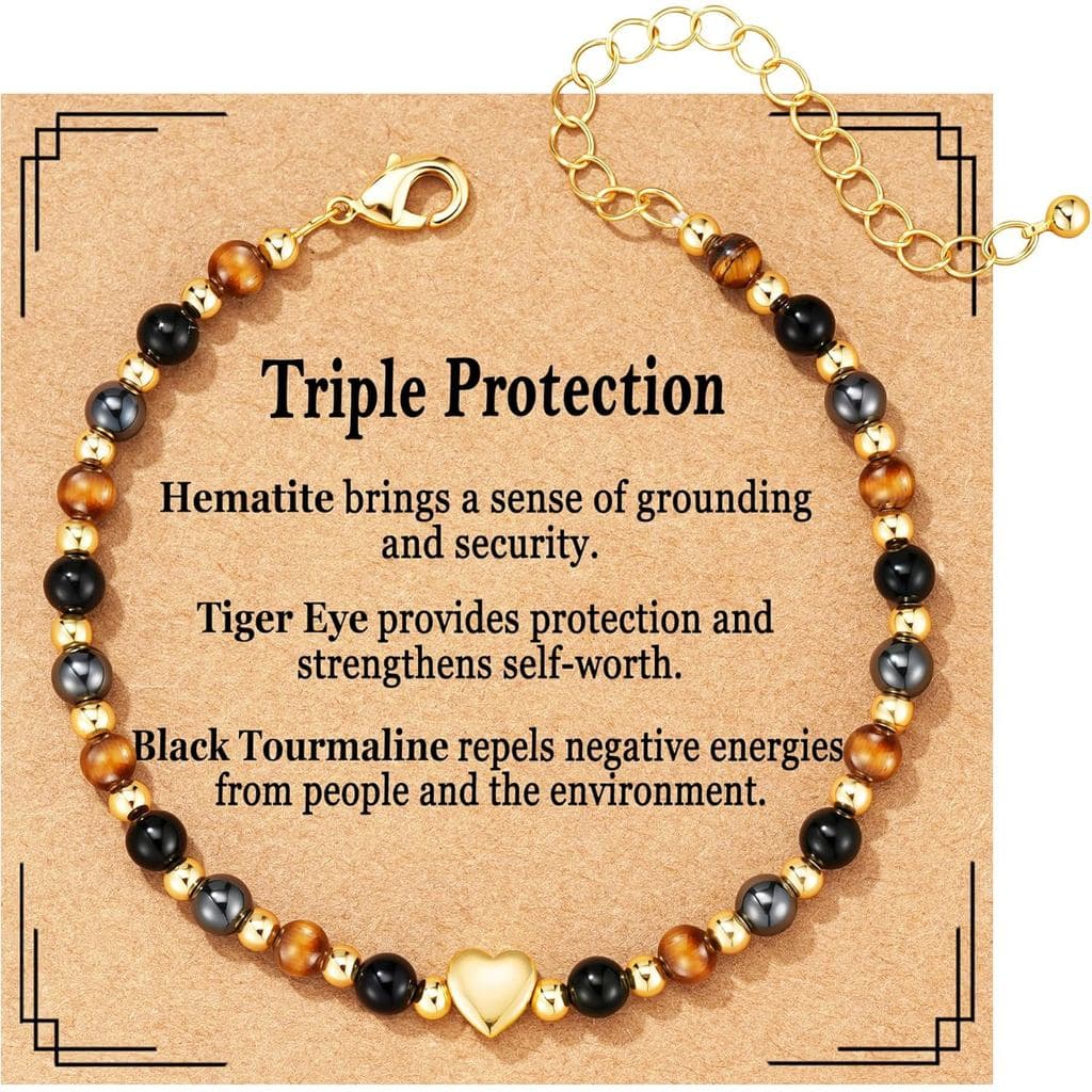 Pulseira de Cristal Feminina, Alivia a Ansiedade, Novo Começo, Tripla Proteção, Proteção Financeira, Proteção da Compaix