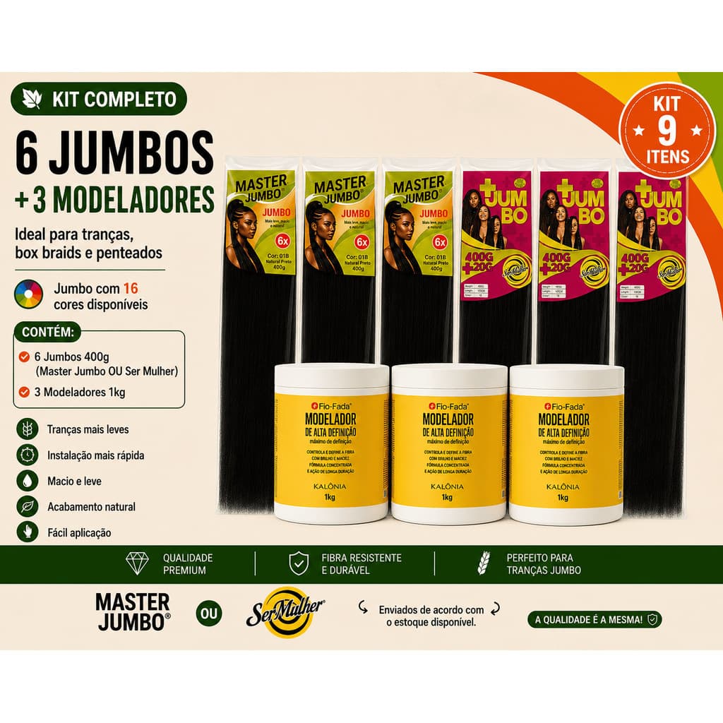 Kit 6 Jumbo 400g Para Tranças + 3 Pomada Modeladora 1kg Cabelo
