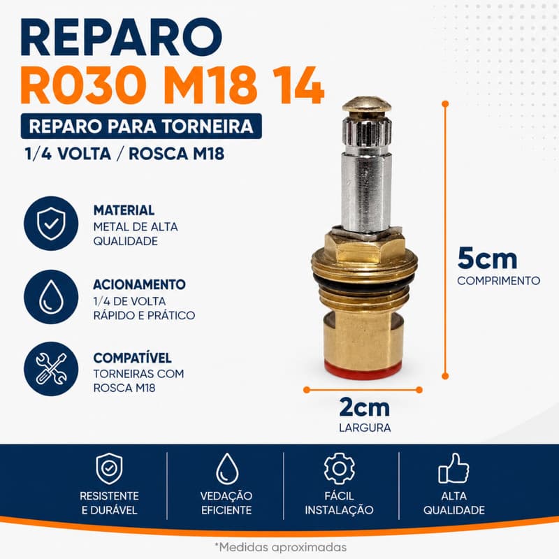 REPARO TORNEIRA MECANISMO 1/4 DE VOLTA M18 METAL DE ALTA QUALIDADE R030
