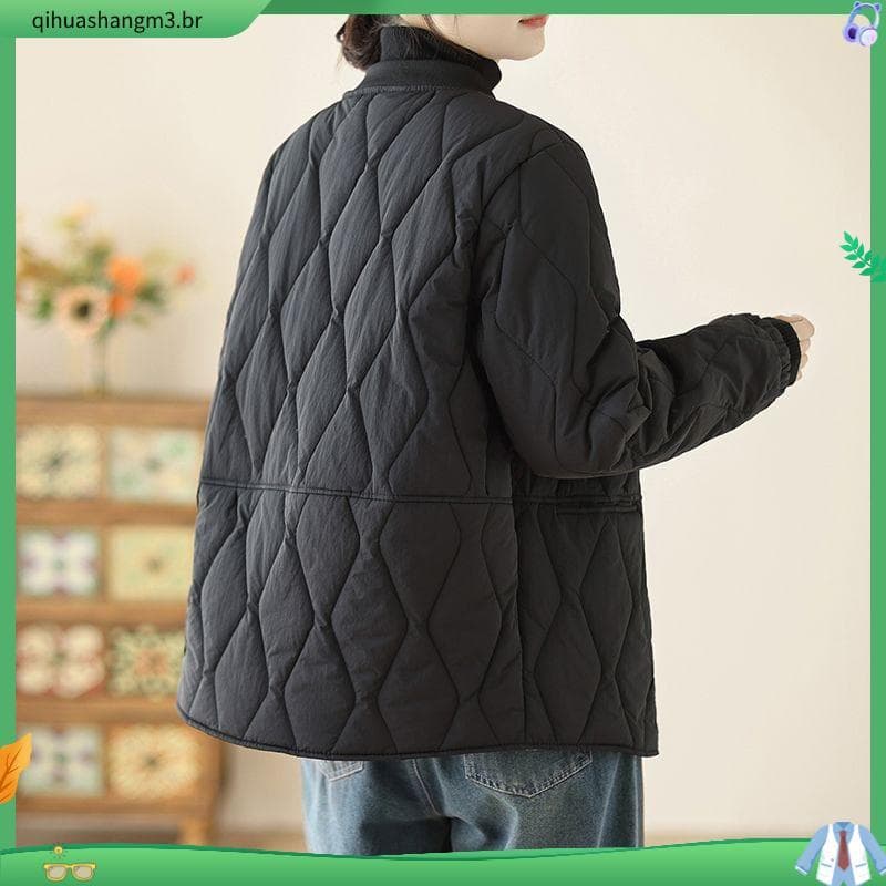 Jaqueta curta acolchoada feminina inverno novo estilo versão coreana jaqueta acolchoada sem gola Plus Size jaqueta acolc