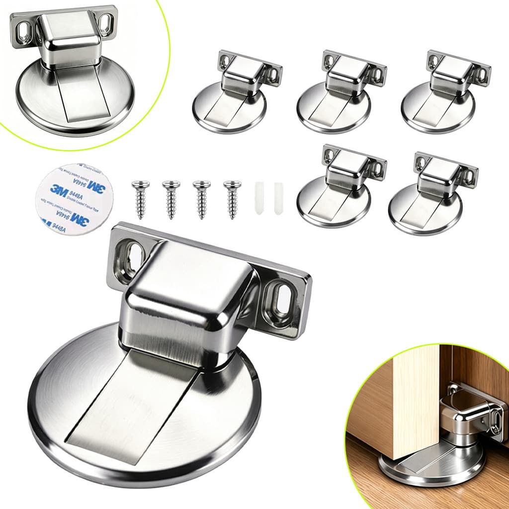 Kit 6 Prendedor Porta Magnético Redondo Ultra Fino Inox 304 Prateado Fixador Porta Trava