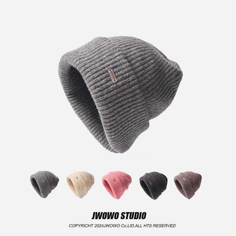 Versão coreana cinza cabeça grande chapéu de malha feminino inverno rosto mostrando pequena pilha chapéu All-Match chapé