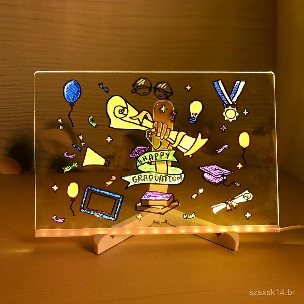 Quadro de Notas LED Grande com Cores, Presente de Formatura, Quadro de Mensagens Acrílico Apagável a Seco, Quadro de Des