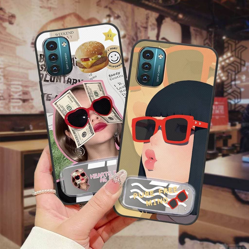 Capa De Telefone Com Design De Moda Durável Para Nokia G11/G21 Suporte De Pelúcia Anti-Queda Espelho De Maquiagem De Des