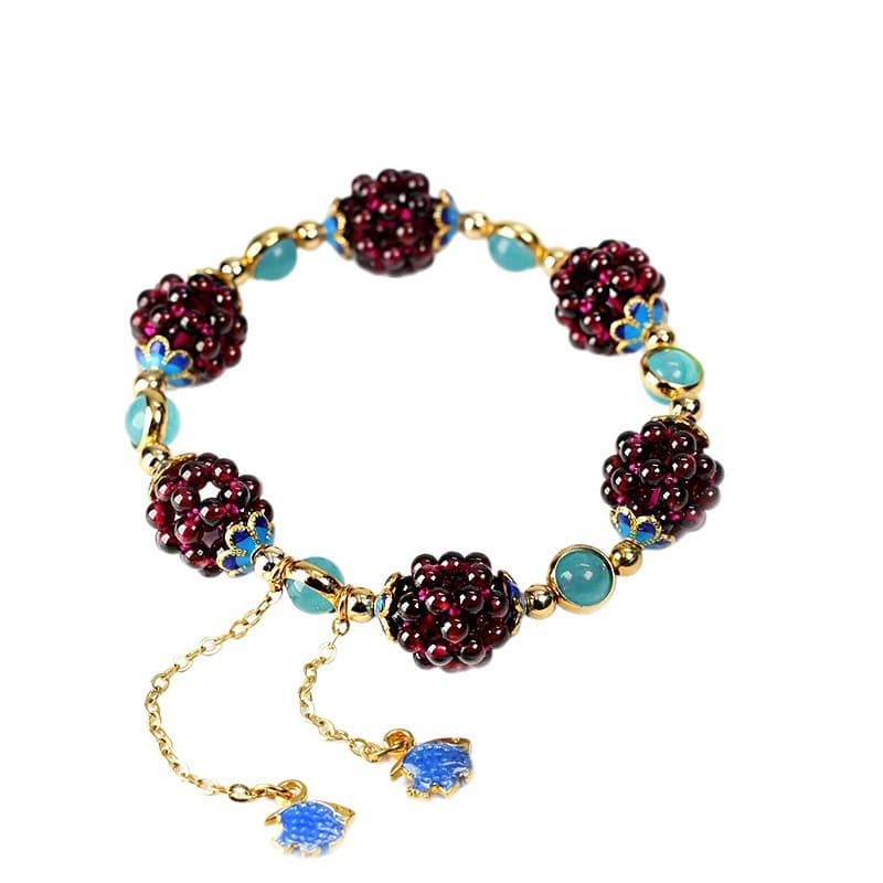 Estilo chinês Natural granada simples feminino granada pulseira combinando Tianhe pedra Cloisonne acessórios pulseira