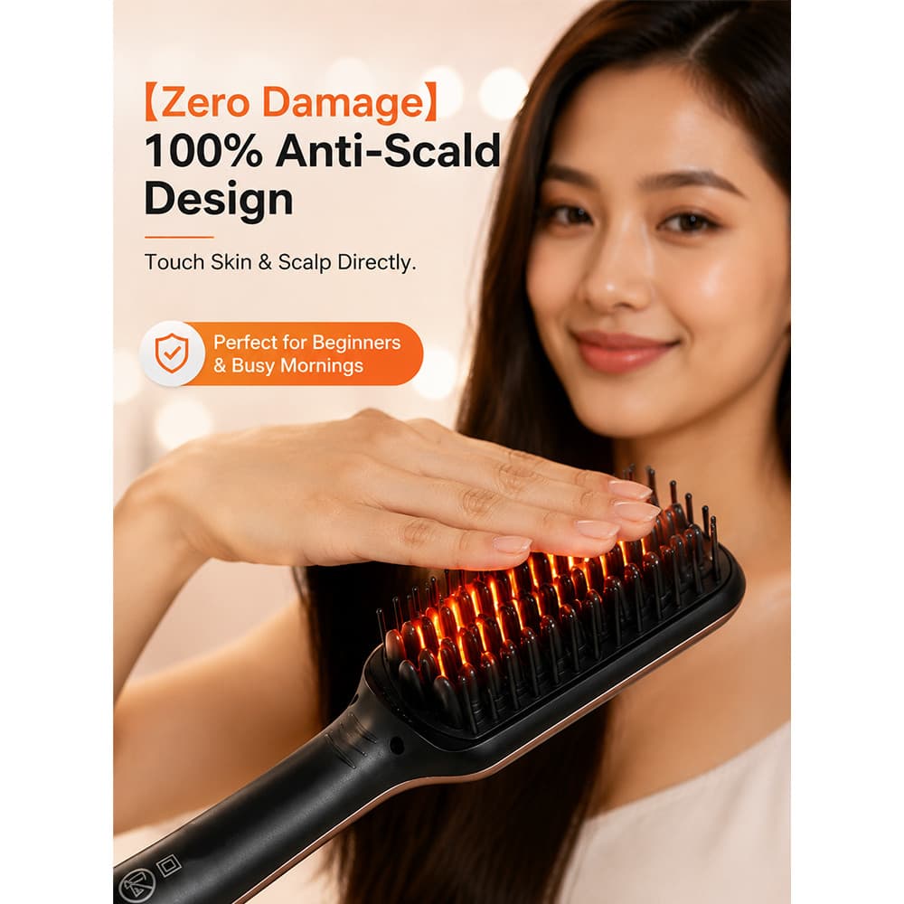 [Rápido Aquecimento] 2 In 1 Negative Ion Hair Straightener Comb / Pente Alisador Portátil / Anti-Frizz / Proteção do Cou