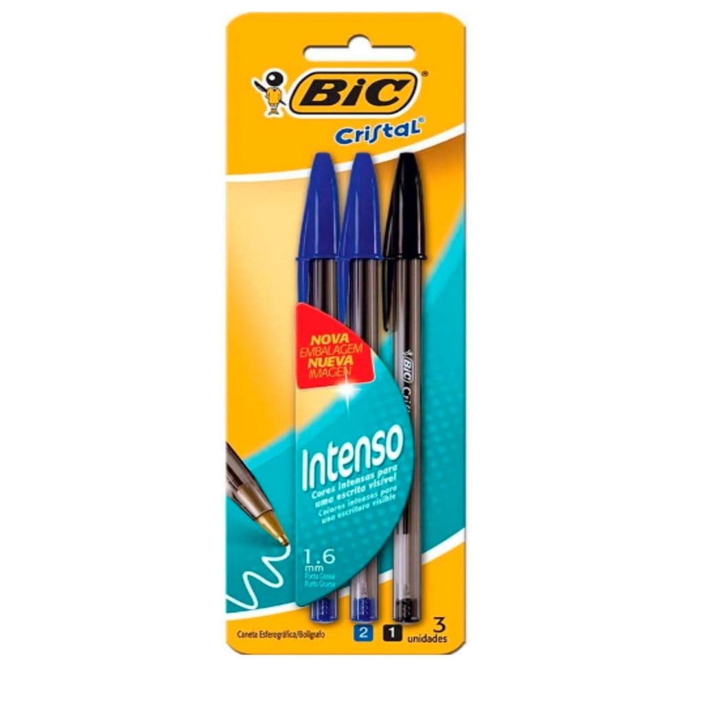 Caneta 3 Unidades Cristal 1.6 Intenso - Bic