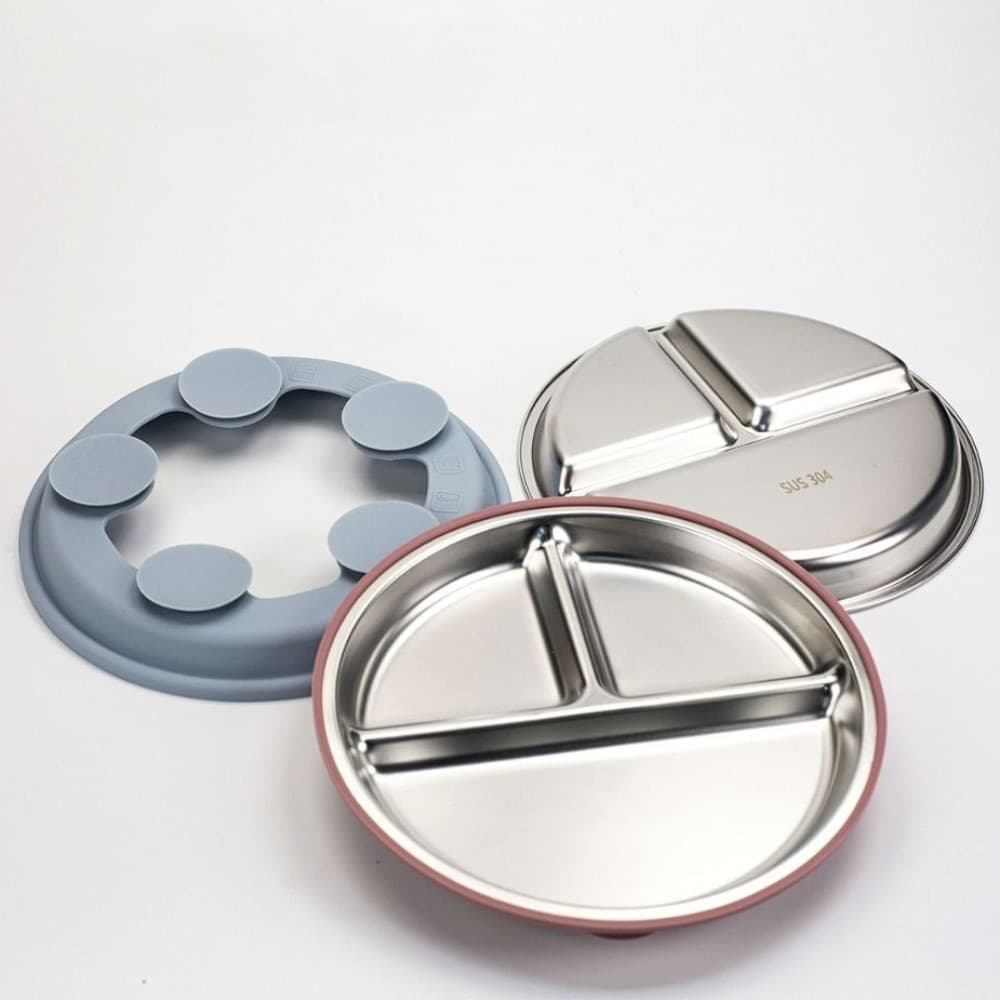 Perto De 3 Grades Pratos Infantis , Ventosa De Silicone 304 Prato De Jantar Com Bebê Em Aço Inoxidável
