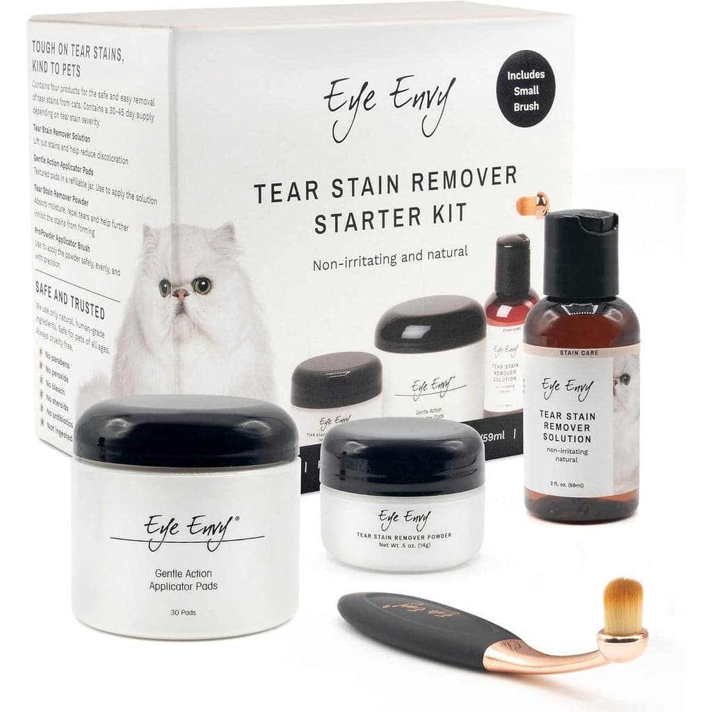 Kit Inicial Removedor de Manchas de Lágrimas Eye Envy com Pincel ProPowder. Solução para Manchas, Almofadas Applior, Pó