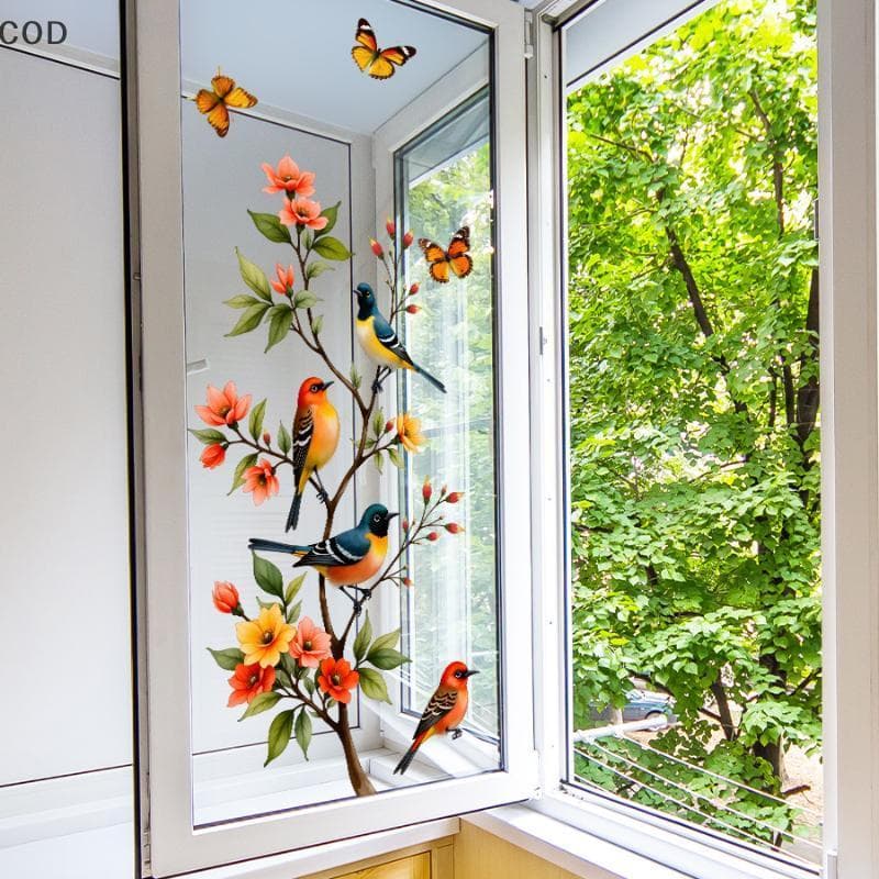 [QYA] Ramo De Árvore Pássaro Borboleta Stier Janela Adere Decalque Porta De Vidro Decoração Casa Geladeira Eletrostático
