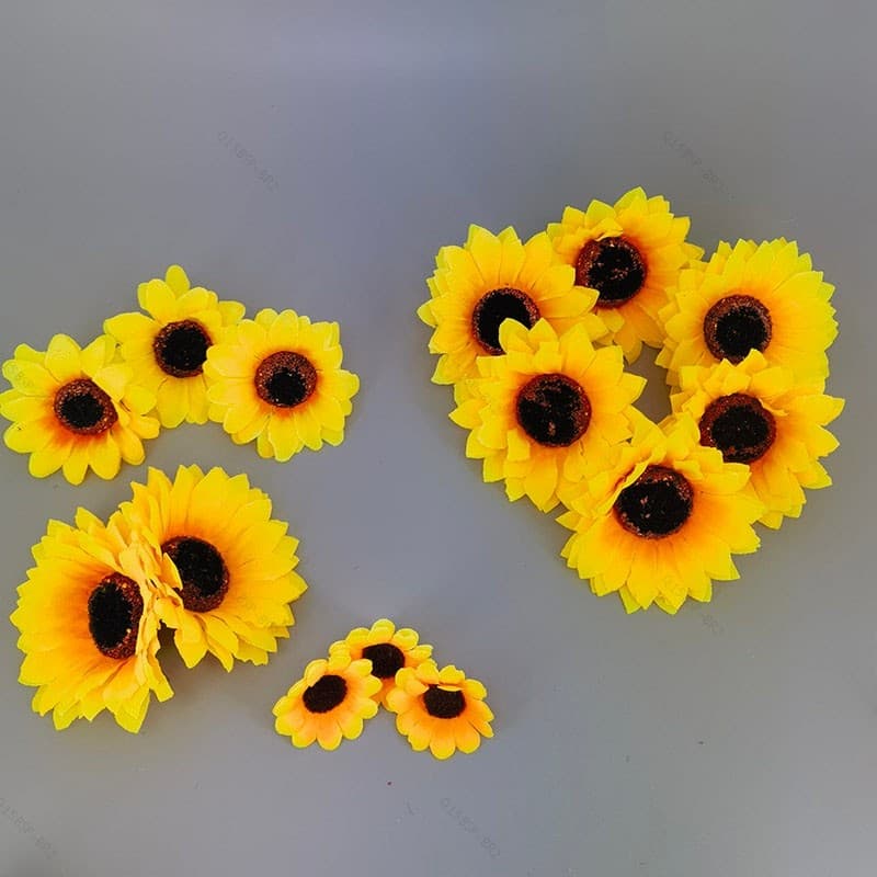 30 Pçs 4.5cm 7cm 9cm Mini Flor Artificial Seda Cabeça De Girassol DIY Grinalda Scrapbooking Caixa De Presente Amarelo Ma