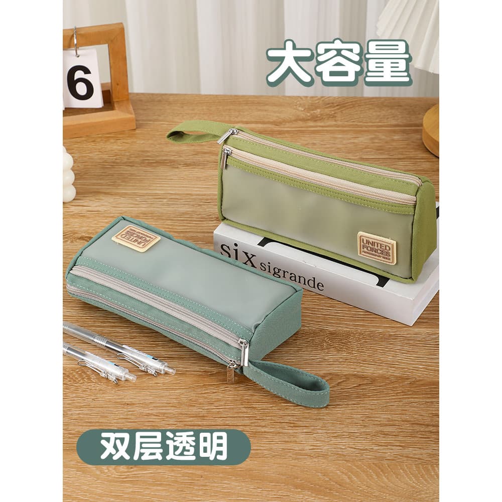 Triângulo Transparente ins Estojo Japonês Dupla Camada Estilo Menina de Grande Capacidade Bolsa de Papelaria de Alto Val