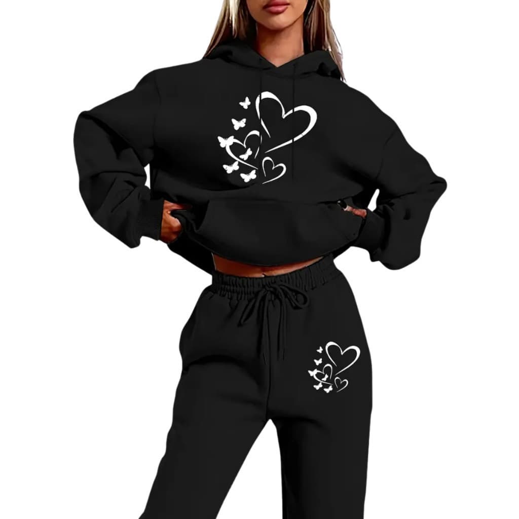 Conjunto Feminino Blusa de Frio Moletom Canguru e Calça Jogger Casual Confortável Moda Inverno