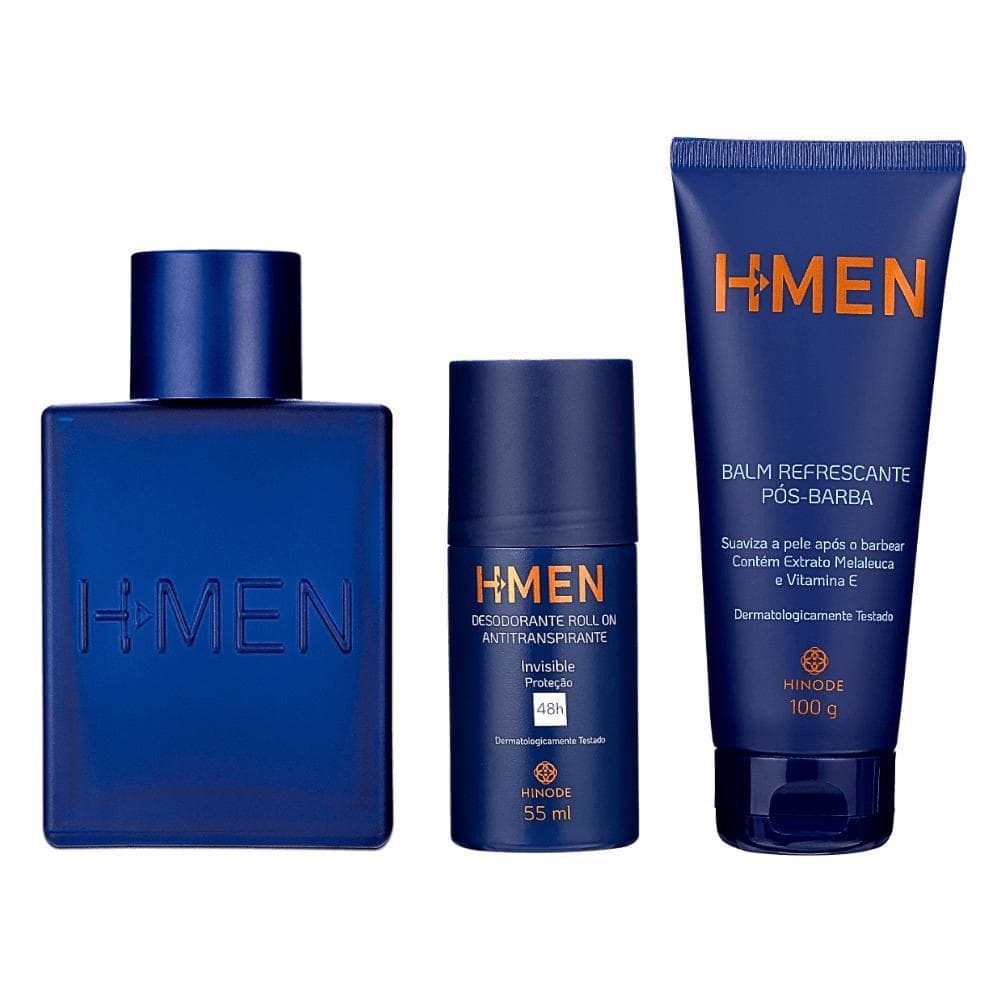 Kit H Men Deo Colônia + Desodorante Roll-On H-Men + Balm Pós Barba Refrescante H-Men