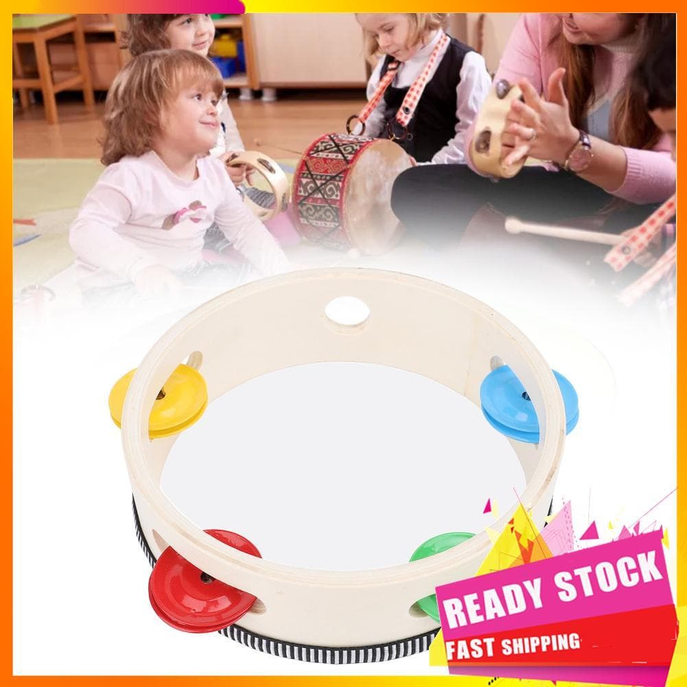 Gfgfgfgg Pandeiro infantil portátil de madeira de faia, instrumento musical de percussão educacional para adultos (6
