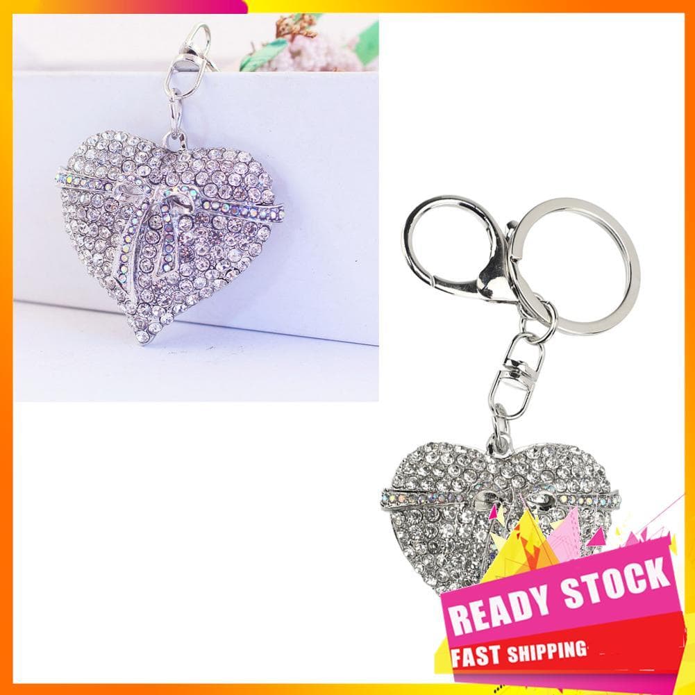 Gfgfgfgg SUNGOOYUE Bling strass formato de coração chaveiro cristal chique para bolsa decoração de liga de zinco