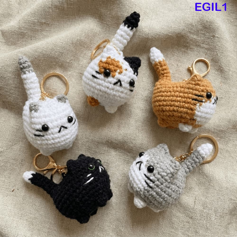 EGIL1 Chaveiros De Gatinho De Crochê , Mini Chaveiro De Gato Feito À Mão , Pingente Tecido De Desenho Animado