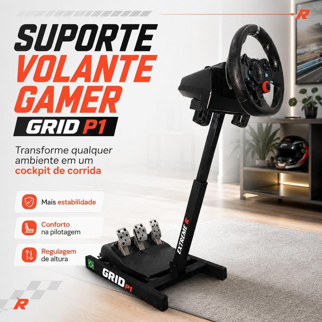 Suporte Volante Grid P1 Extreme Simulador Gamer (Preto)