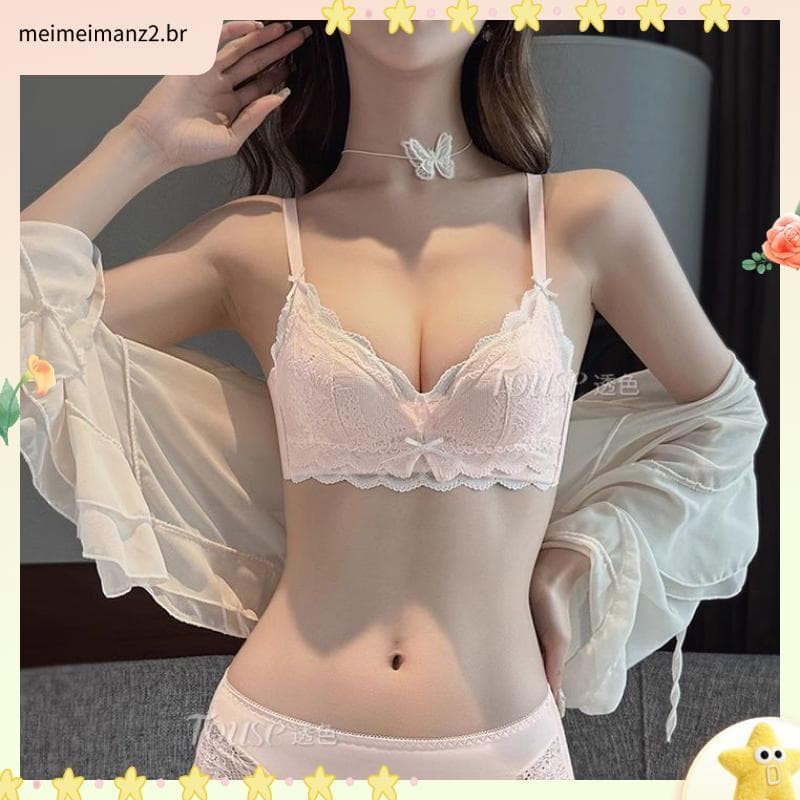 Roupa interior francesa estilo renda terno puro desejo estilo seios pequenos reunidos copo não vazio sem anel de aço con