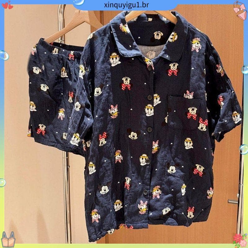 Loja venda quente pijamas femininos verão Shorts de manga curta dos desenhos animados Mickey em estilo coreano nuvem alg