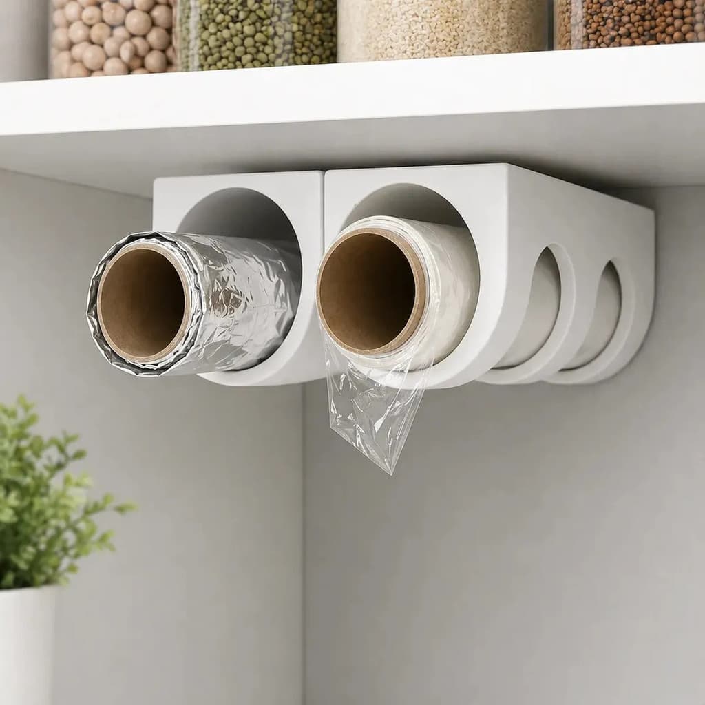 Suporte Organizador De Cozinha Rolos Papel Alumínio Pvc Film
