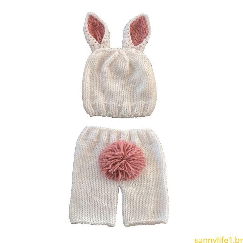 sun Adereços Para Fotografia De Recém-Nascidos , Chapéu De Coelho De Crochê E Shorts , Fantasia De Malha
