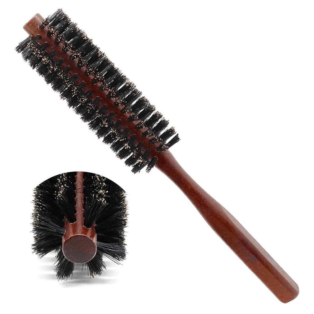 Escova Redonda Pequena para Secagem com Secador, Escova de Cabelo com Cerdas de Javali, Pente Redondo Fino para Modelage
