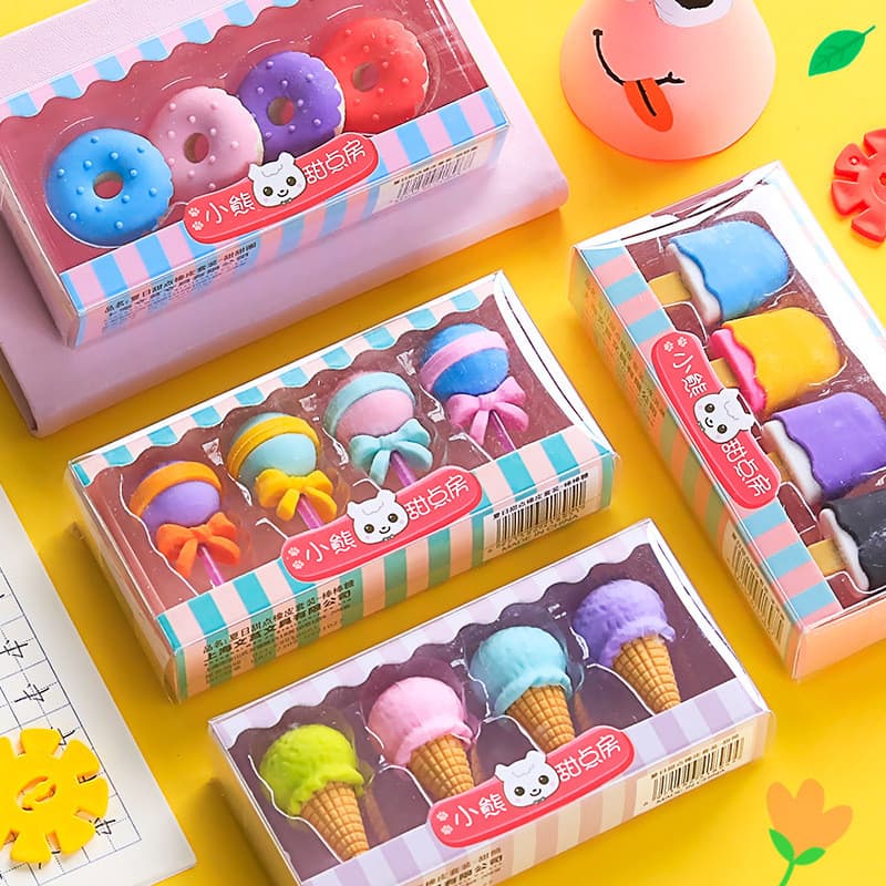 Estilo Criativo Estudante Borracha Sorvete Bolo Conjunto Hambúrguer Dos Desenhos Animados Papelaria Presente