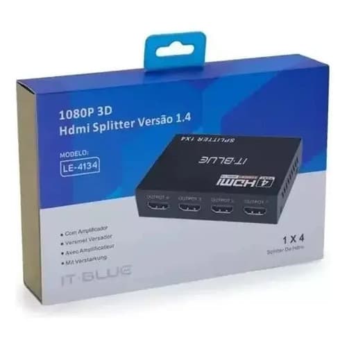 Splitter HDMI It-Blue 4 Portas LE-4134 1080p 1.4 1x4 Preto 127V Distribuidor Divisor Full HD 3D