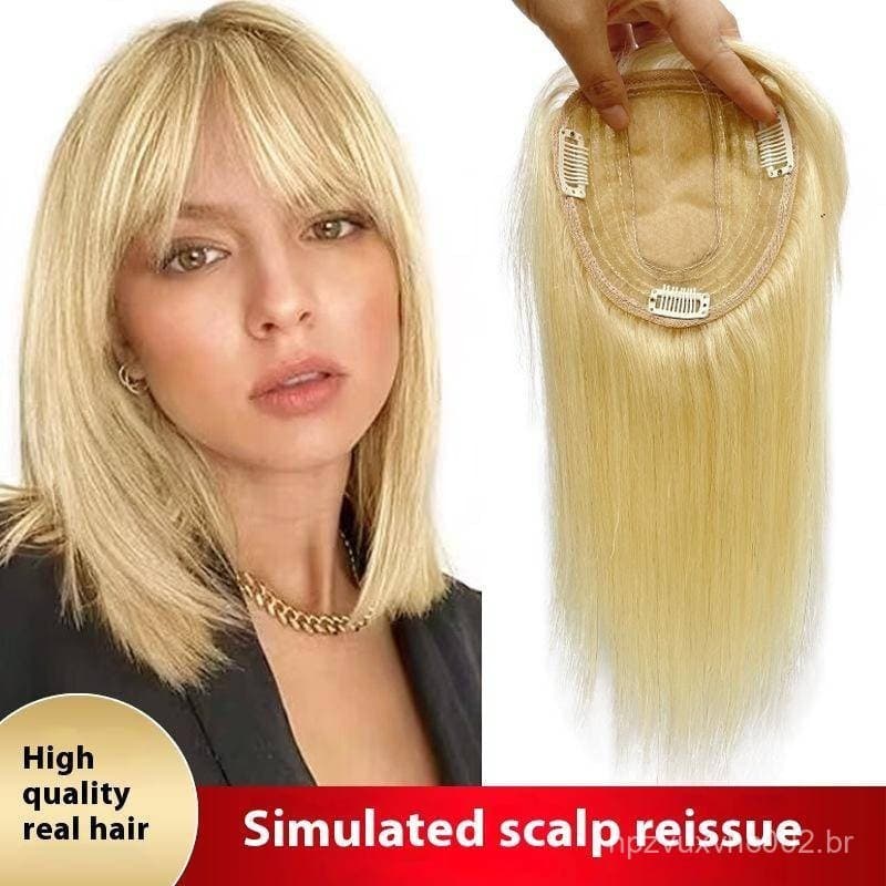100 % Peça De Cabelo Humano Loiro Topper Capa De Substituição Branco Respirável E Leve Peruca Aumentar O Volume Do Para