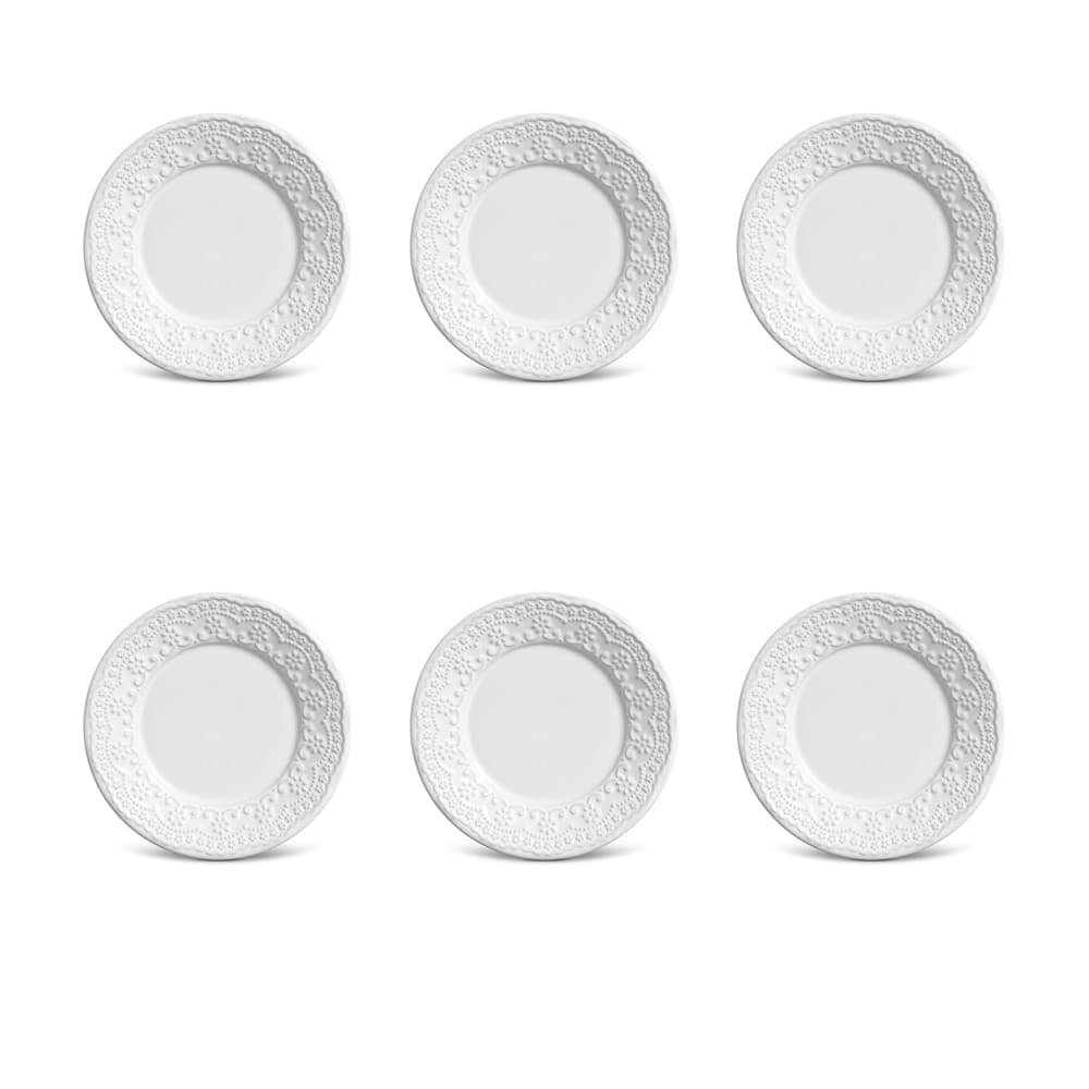 Kit 6 Pratos Sobremesa Madeleine 20,5cm Branco - Porto Brasil