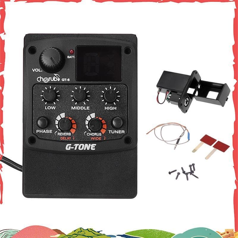 G-Tom GT-6 Guitarra Acústica Pré-Amplificador Piezo Captador 3 Bandas EQ Equalizador LCD Sintonizador Reverb Atraso Coro