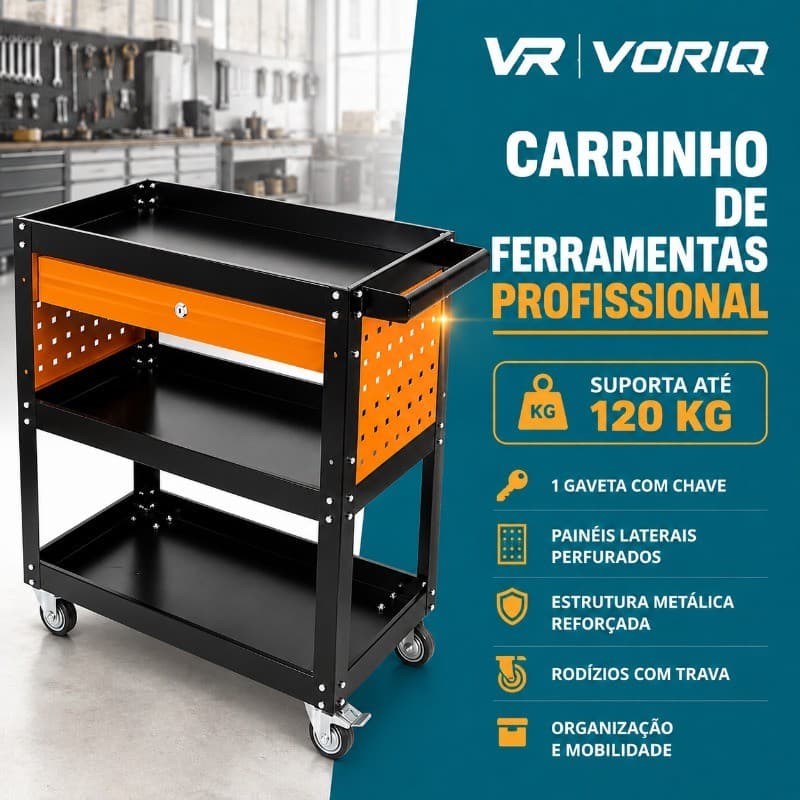 Carrinho De Ferramentas Profissional Com Capacidade De Carga 1 Gaveta 120kg Duplos Ideal Para Mecânicos