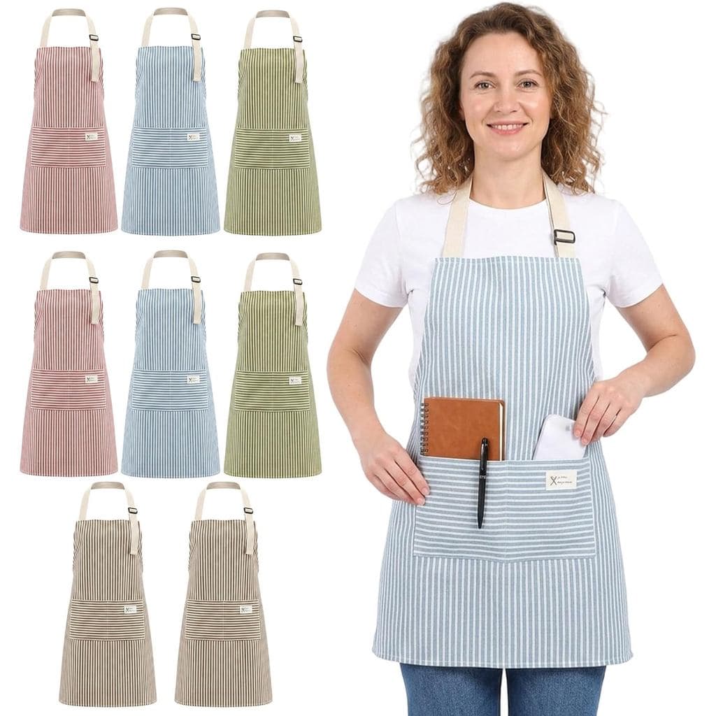 8 Peças De Aventais De Cozinha Com Bolsos Avental De Algodão Ajustável Listrado Para Cozinhar Alça De Pescoço Unissex Ch
