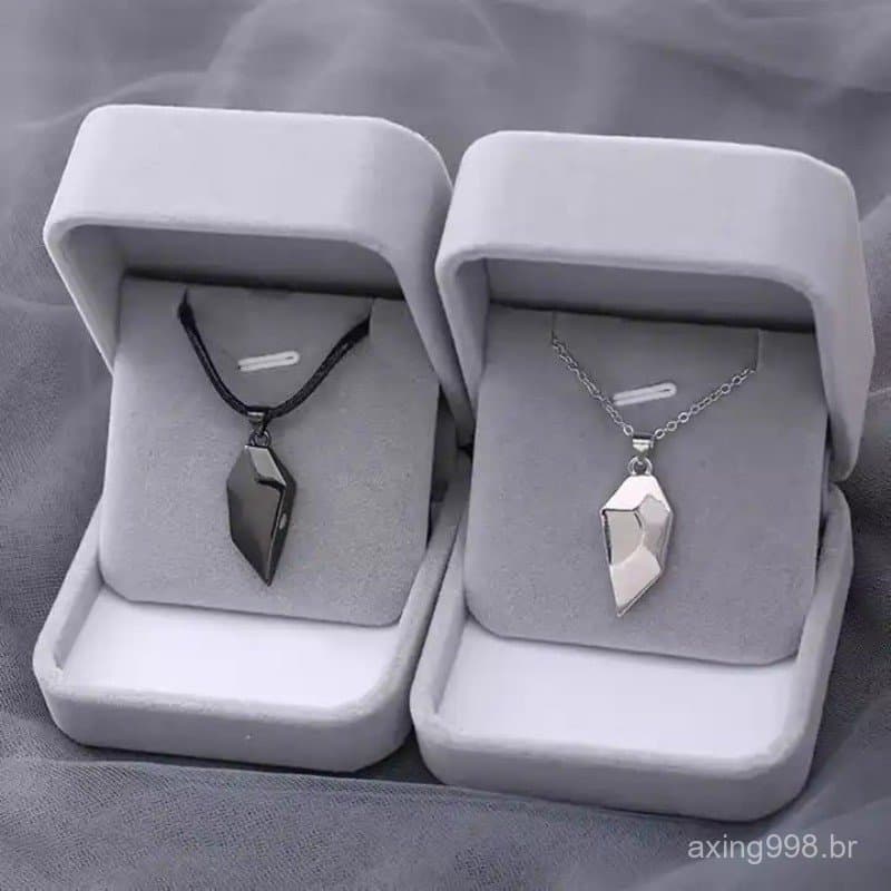2 Pcs Colar Atraente Magnética Preto + Branco Desejo Pedra Casal Costura Amor