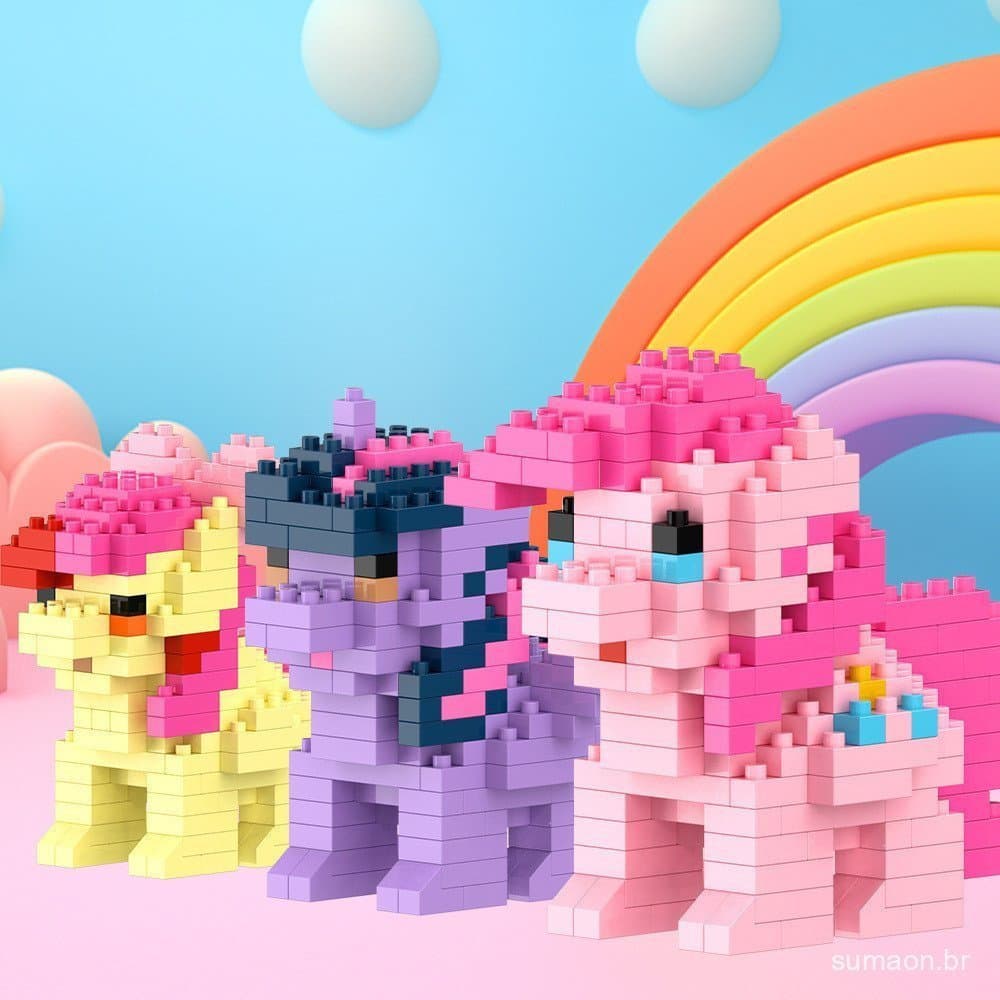 Blocos de Montar Micro Pônei Cartoon, Mini Figura Unicórnio, 12 Modelos Brinquedo DIY Infantil