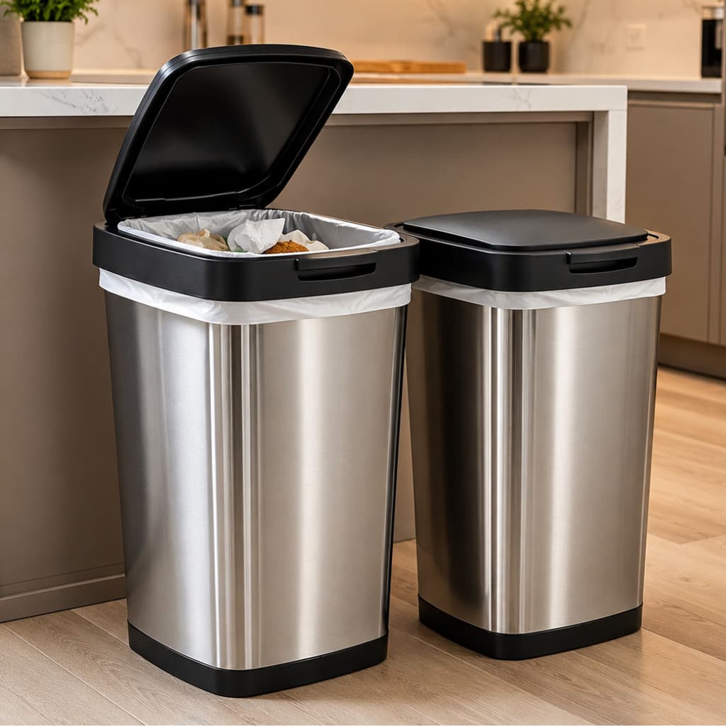 Jogo De Lixeira Inox 9L Tampa Click para Cozinha Banheiro | 1 ou Kit 2 Unidades Moderna Premium