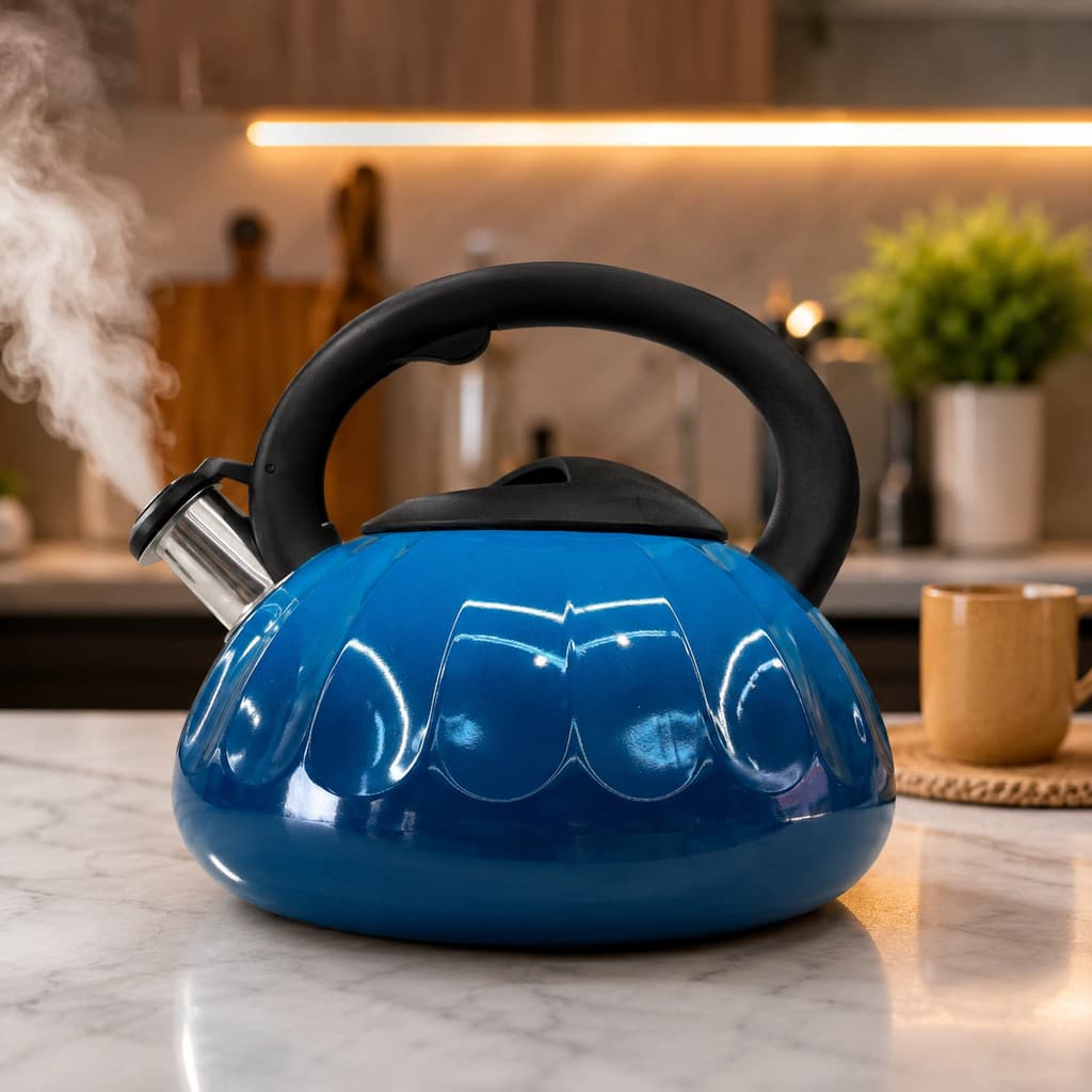 Chaleira Inox 3 Litro Com Apito  Chá Café Azul Cozinha Fogão Fogo