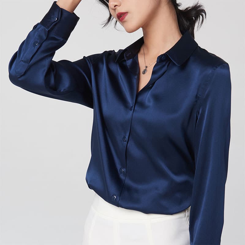 Camisa de seda amoreira feminina de manga comprida 2026 estilo primavera outono roupa profissional contraste cor Commute