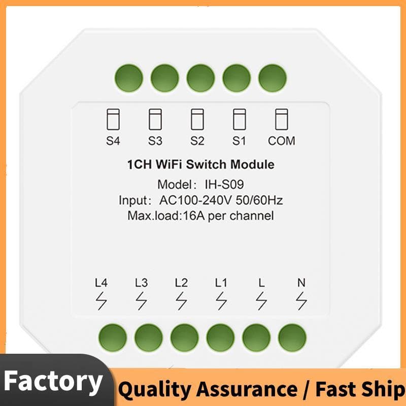 Módulo De Switch WiFi IH-S09 Tuya 1CH 16A AC100-240V Funciona Vida Útil Para Com Controle De Voz