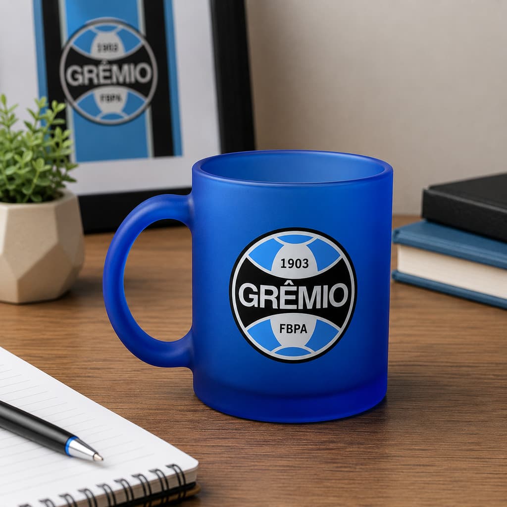 Caneca Vidro Presente 300ml Grêmio Inter Fosca Torcedor Dia dos Pais Resistente Decorativo Gremista