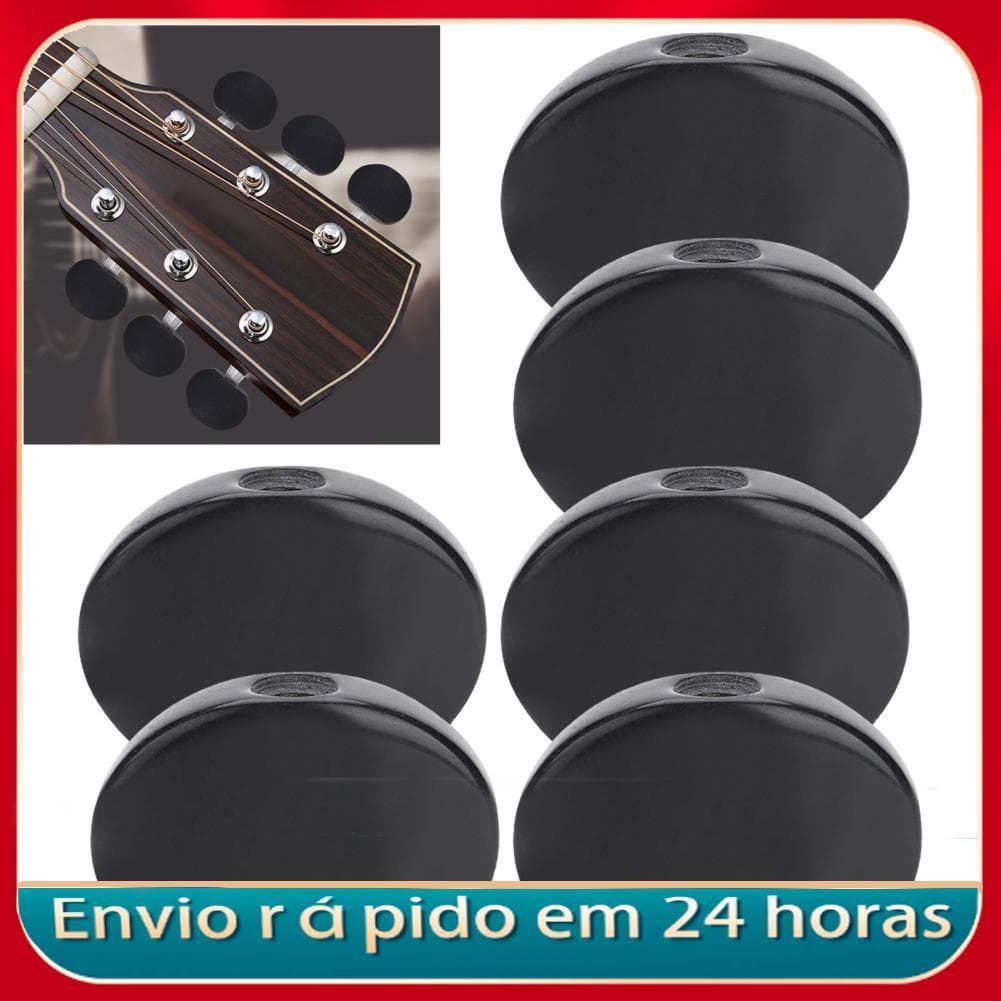 Nicegadget-BR 6 peças botões de afinação de guitarra oval preto cabeça de máquina peças de reposição acessório de