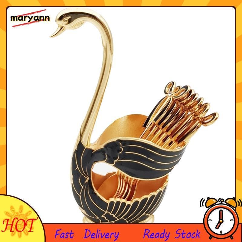 Conjunto De Colher De Sobremesa De Café Estilo Cisne Elegante-Suporte Frutas Europeu E Talheres Decorativos Para Jantar