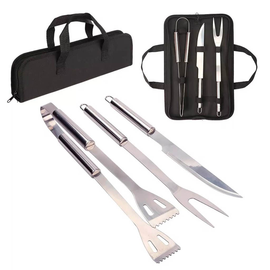 Kit Churrasco Aço Inox Utensílios Com Estojo De Transporte