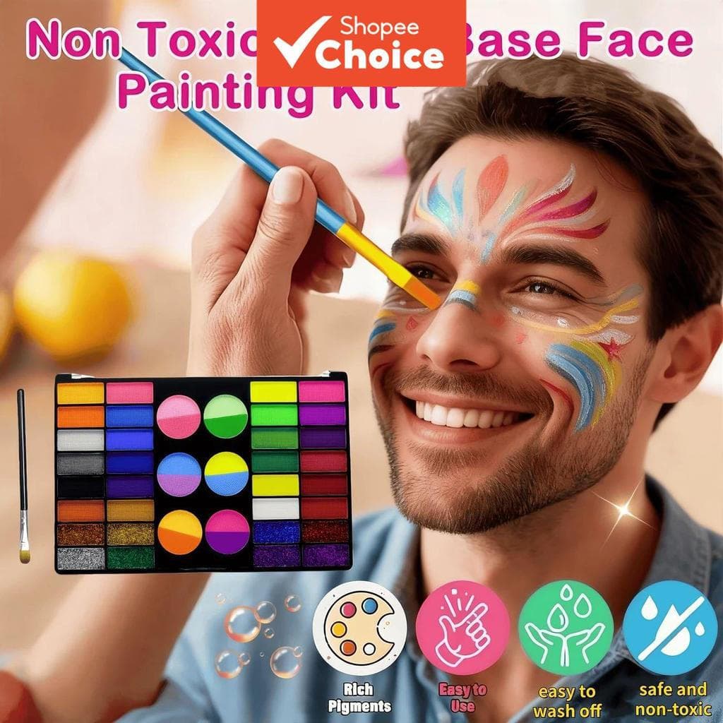 Kit de Pintura Facial e Corporal Profissional - Maquiagem Neon UV para Halloween
