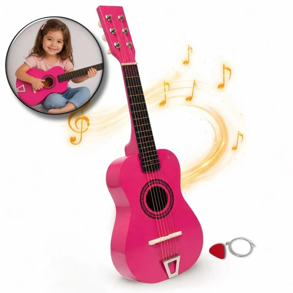 Mini Violão Infantil Acústico Aço Com Palheta Cor: Rosa
